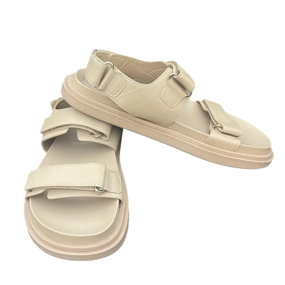 Zara Leather Platform Chunky Dad Sandals - Cream/Beige - Size 38 - Picture 2 of 10